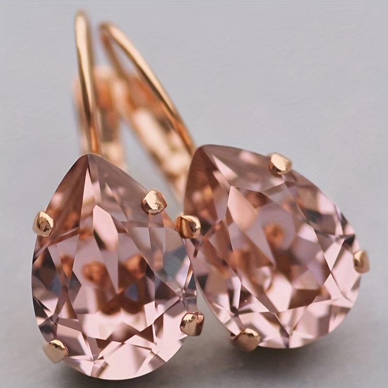 Pink CZ Teardrop Pendant Earrings, Sparkling Gemstone Gift